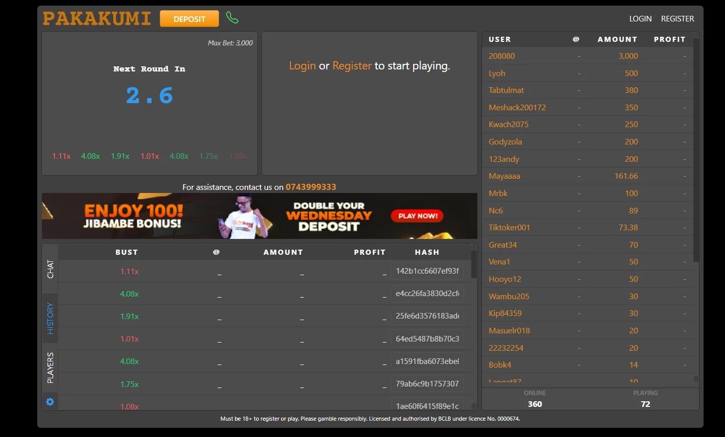 Pakakumi crash game interface showing gameplay